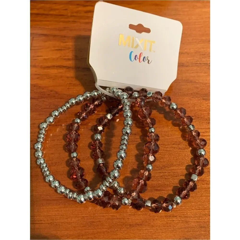 Mix It Brown and Silver Crystal Bead Bracelet Set